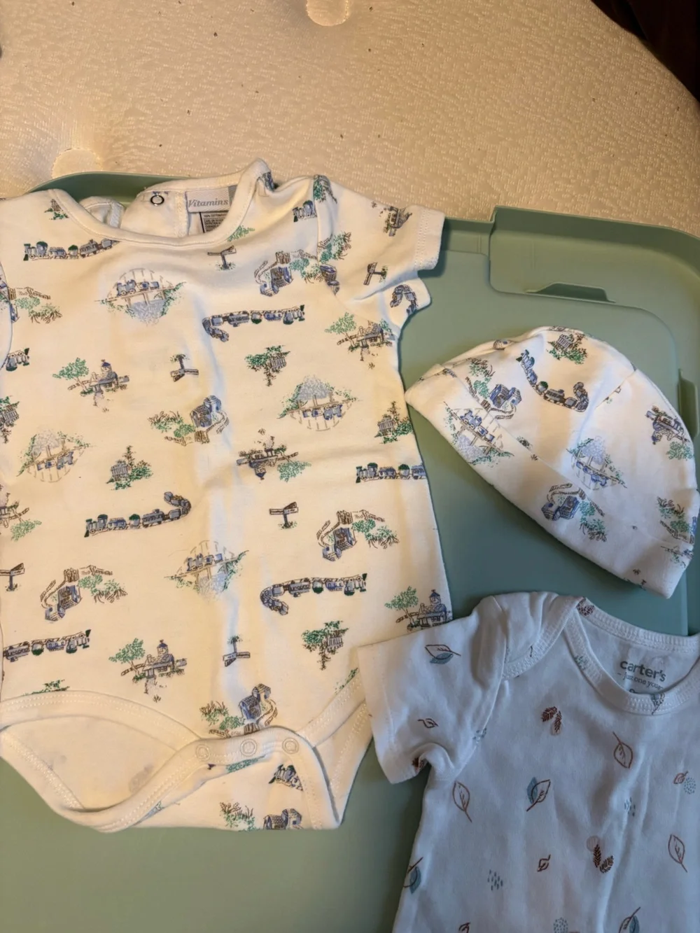 Carter's White Cream Baby Bodysuit Set with Green & Brown Nature Prints